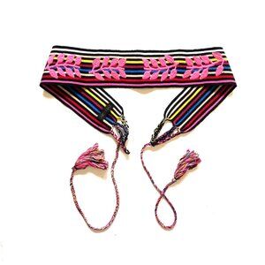 Carolina K Embroidered Wide Belt Womens Small Medium Large Stripes Tassels Waist
